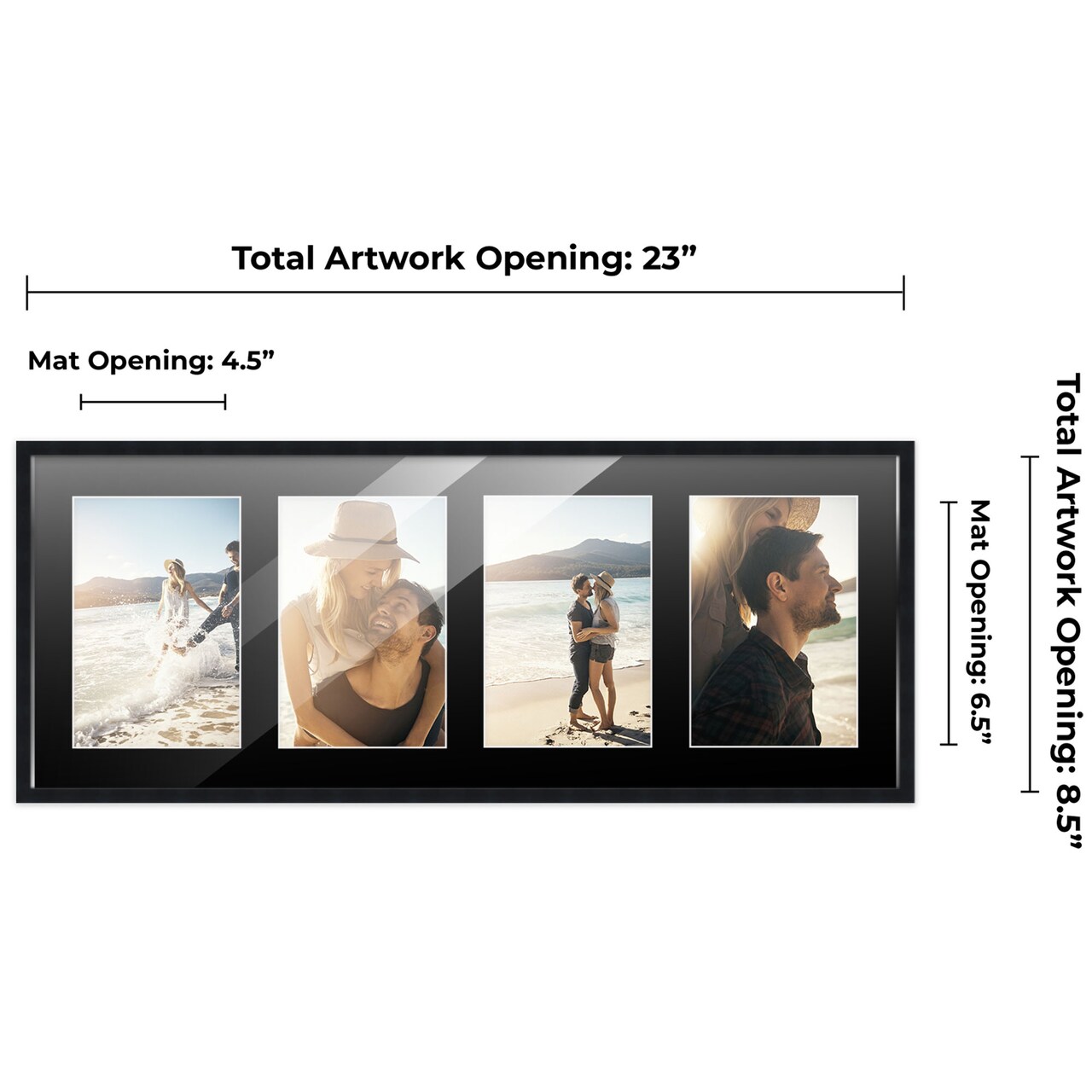 Black Finish Collage Frame - Black Mat, 20 Frame Sizes to Choose From, UV Acrylic, Wall Hanging Hardware, Vertical or Horizontal Display